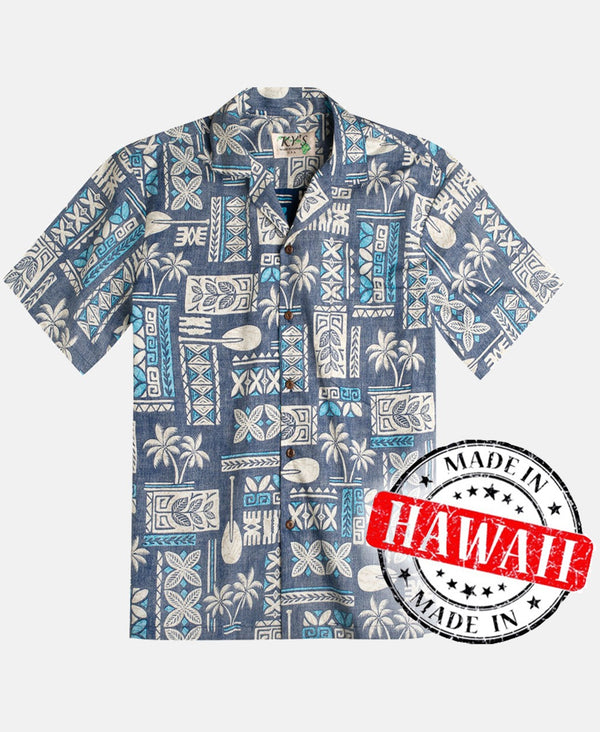 Hawaiihemd Tapa Blau