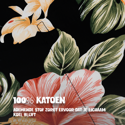 Hawaii shirt Hibiscus Zwart, 100% katoen