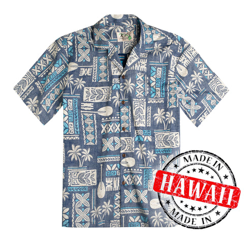 Hawaiihemd Tapa Blau