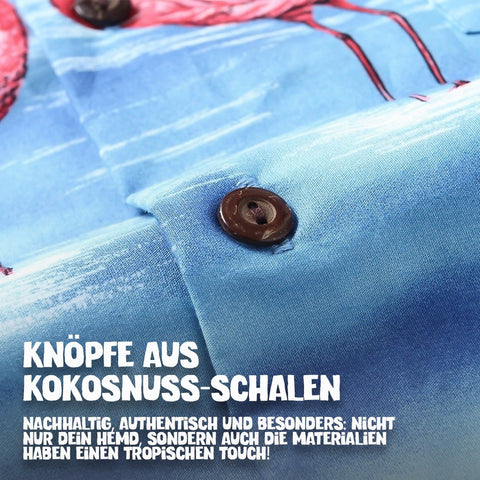 Knöpfe aus Kokosnuss-Schalen: Hawaiihemd Flamingo im Wasser im Detail