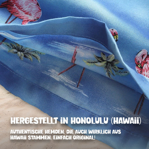 Hergestellt in Honolulu (Hawaii): Hawaiihemd Flamingo im Wasser