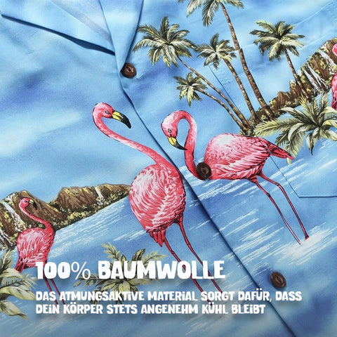 100% Baumwolle: Hawaiihemd Flamingo im Wasser