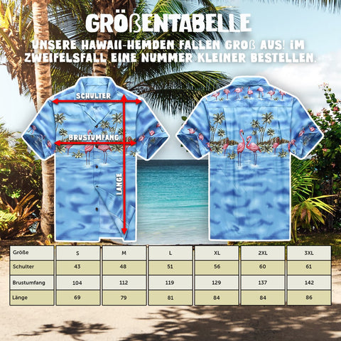 Größentabelle Hawaiihemd Flamingo im Wasser