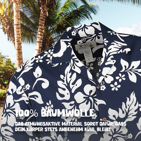 100% Baumwolle: Hawaiihemd Hawaii Blumen Blau