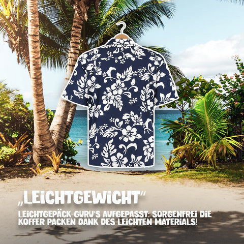 Leichtgewicht: Hawaiihemd Hawaii Blumen Blau am Bügel, Rückseite