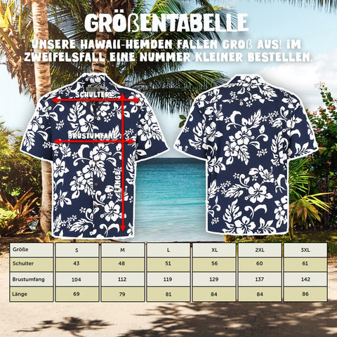 Größentabelle Hawaiihemd Hawaii Blumen Blau