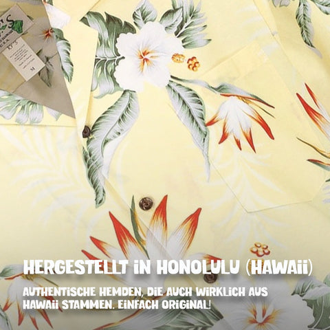 Hergestellt in Honolulu (Hawaii): Hawaiihemd Hibiskus Gelb