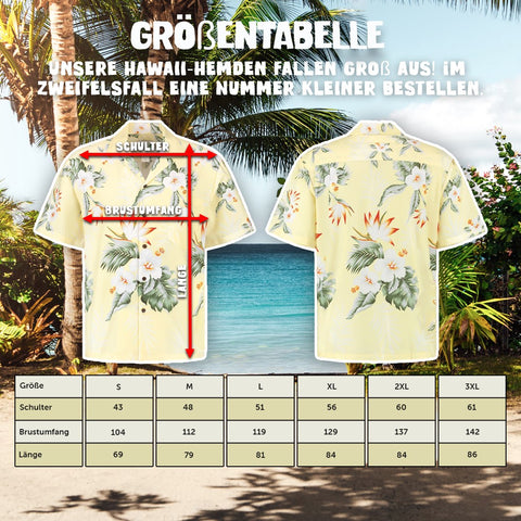 Größentabelle Hawaiihemd Hibiskus Gelb