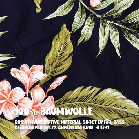 100% Baumwolle: Hawaiihemd Hibiskusblau