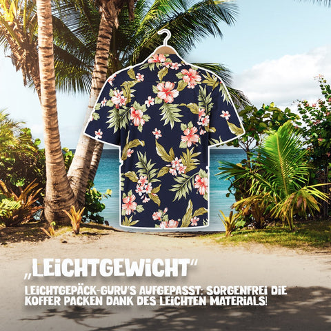 Leichtgewicht: Hawaiihemd Hibiskusblau am Bügel, Rückseite