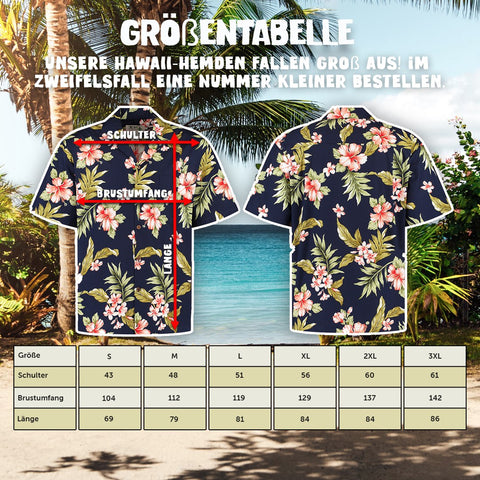 Größentabelle Hawaiihemd Hibiskusblau