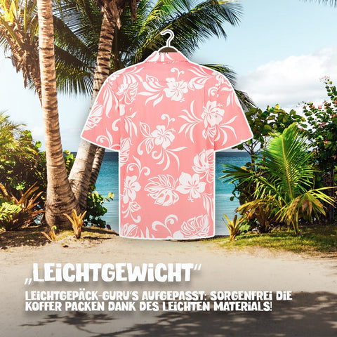Leichtgewicht: Hawaiihemd Ferien-Flair Rosa am Bügel, Rückseite
