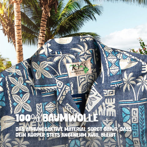 100% Baumwolle: Hawaiihemd Tapa Blau