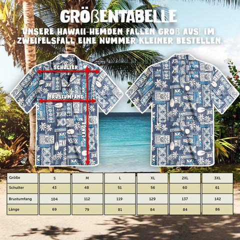 Größentabelle Hawaiihemd Tapa Blau