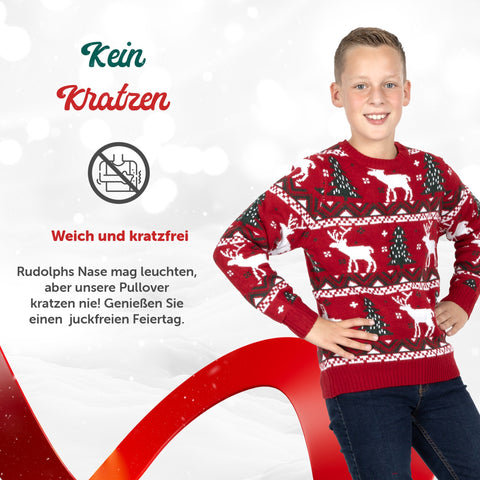 Kein Kratzen: weicher Weihnachtspullover Gemütliches Weihnachtsrot für Kinder