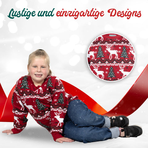 Lustige und einzigartige Designs: Weihnachtspullover Gemütliches Weihnachtsrot für Kinder im Detail
