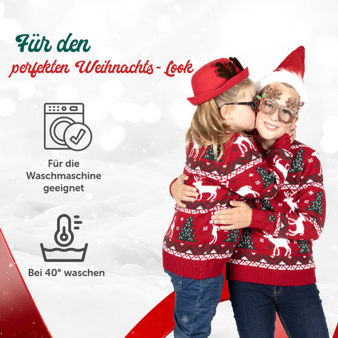 Für den perfekten Weihnachts-Look: Weihnachtspullover Gemütliches Weihnachtsrot für Kinder, für die Waschmaschine geeignet, bei 40 Grad waschen