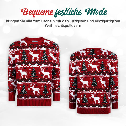 Bequeme festliche Mode: Weihnachtspullover Gemütliches Weihnachtsrot für Kinder von vorne und hinten