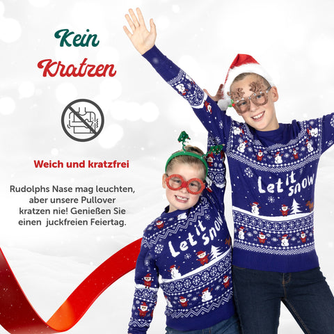 Kein Kratzen: weicher Weihnachtspullover Let it Snow für Kinder