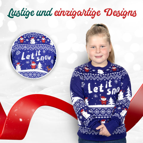 Lustige und einzigartige Designs: Weihnachtspullover Let it Snow für Kinder im Detail