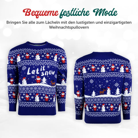 Bequeme festliche Mode: Weihnachtspullover Let it Snow für Kinder von vorne und hinten