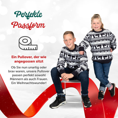 Perfekte Passform: Weihnachtspullover Modernes Blau & Weiß für Kinder