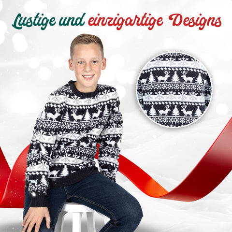 Lustige und einzigartige Designs: Weihnachtspullover Modernes Blau & Weiß für Kinder im Detail