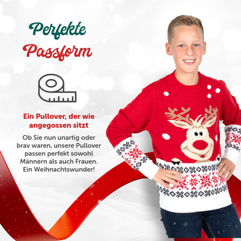 Perfekte Passform: Weihnachtspullover Rudolf für Kinder