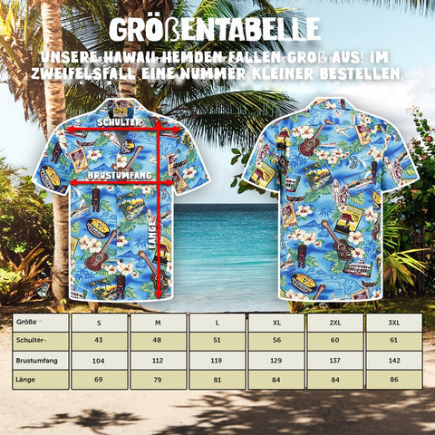 Größentabelle Hawaiihemd Party auf Hawaii