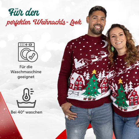 Für den perfekten Weihnachts-Look: Weihnachtspullover Gemütliche Weihnachtslandschaft, für die Waschmaschine geeignet, bei 40 Grad waschen