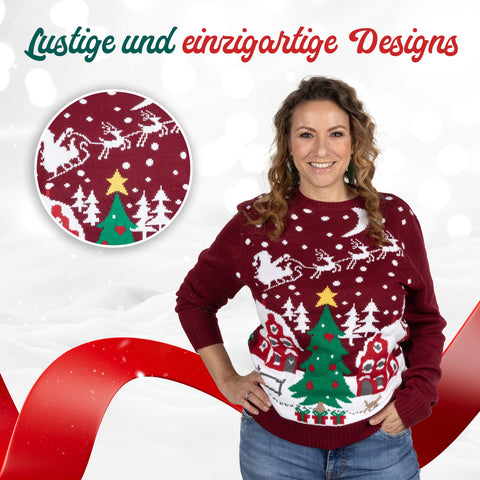 Lustige und einzigartige Designs: Weihnachtspullover Gemütliche Weihnachtslandschaft im Detail