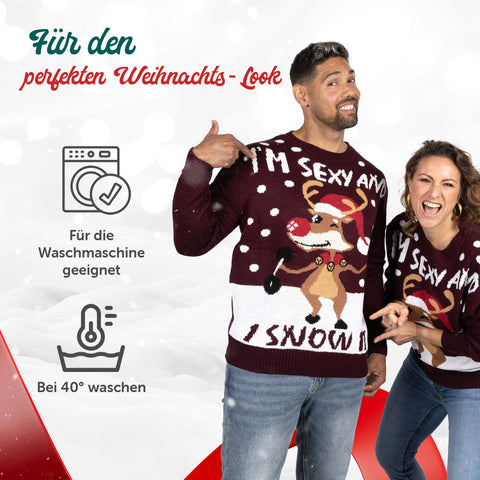Für den perfekten Weihnachts-Look: Weihnachtspullover I'm Sexy & I Snow it, für die Waschmaschine geeignet, bei 40 Grad waschen