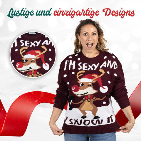 Lustige und einzigartige Designs: Weihnachtspullover I'm Sexy & I Snow it im Detail