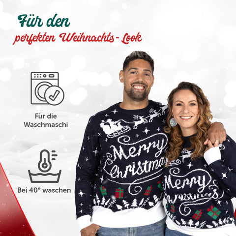 Für den perfekten Weihnachts-Look: Weihnachtspullover Merry Christmas Stilvoll, für die Waschmaschine geeignet, bei 40 Grad waschen