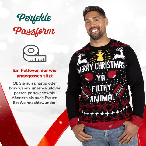 Perfekte Passform: Weihnachtspullover Merry Christmas Ya Filthy Animal für Damen und Herren