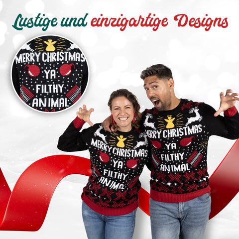Lustige und einzigartige Designs: Weihnachtspullover Merry Christmas Ya Filthy Animal im Detail