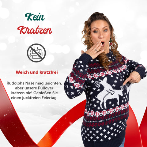 Kein Kratzen: weicher Weihnachtspullover Spielende Rentiere