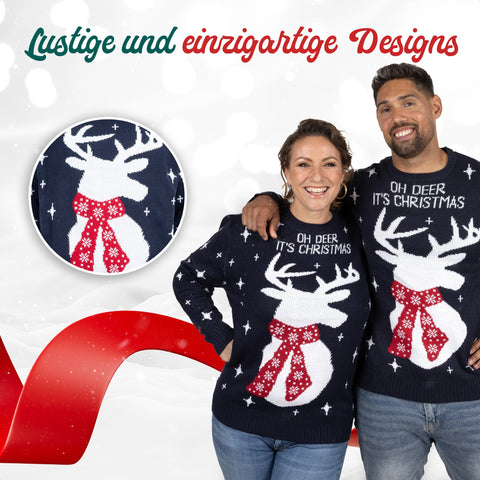 Lustige und einzigartige Designs: Weihnachtspullover Oh Deer It's Christmas im Detail
