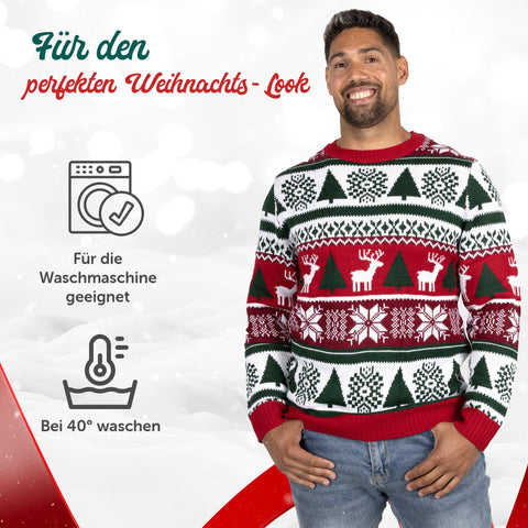Für den perfekten Weihnachts-Look: Weihnachtspullover Bunt & Gemütlich, für die Waschmaschine geeignet, bei 40 Grad waschen