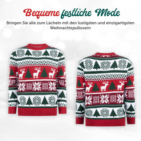 Bequeme festliche Mode: Weihnachtspullover Bunt & Gemütlich von vorne und hinten