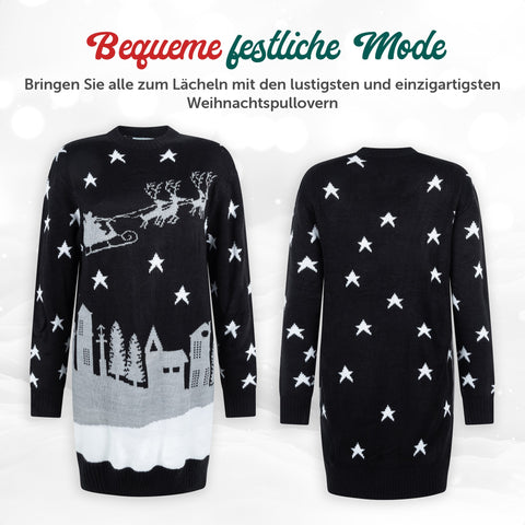 Bequeme festliche Mode: Weihnachtskleid Weihnachtsmann bei Nacht von vorne und hinten