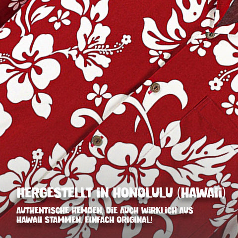 Hergestellt in Honolulu (Hawaii): Hawaiihemd Hawaii Blumen Rot