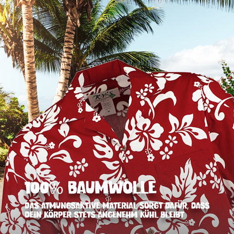 100% Baumwolle: Hawaiihemd Hawaii Blumen Rot