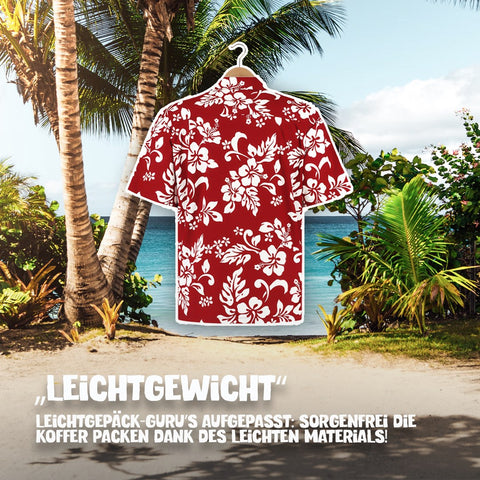 Leichtgewicht: Hawaiihemd Hawaii Blumen Rot am Bügel, Rückseite