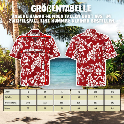 Größentabelle Hawaiihemd Hawaii Blumen Rot