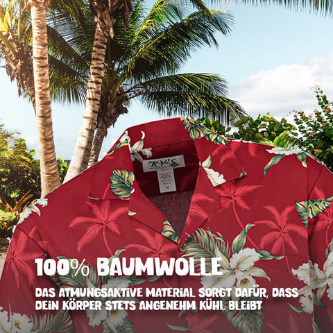 100% Baumwolle: Hawaiihemd Hibiskus Rot