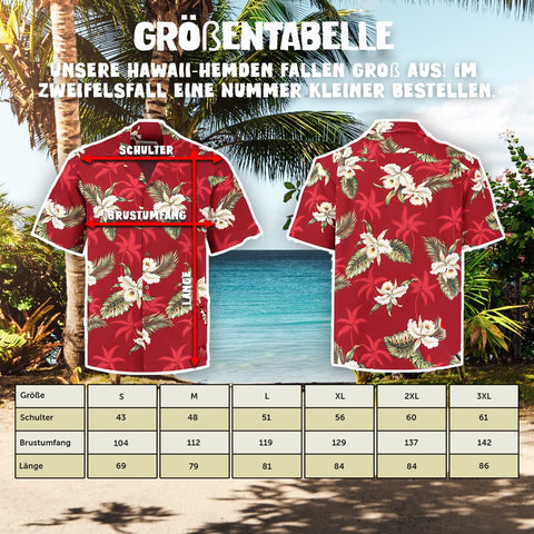 Größentabelle Hawaiihemd Hibiskus Rot
