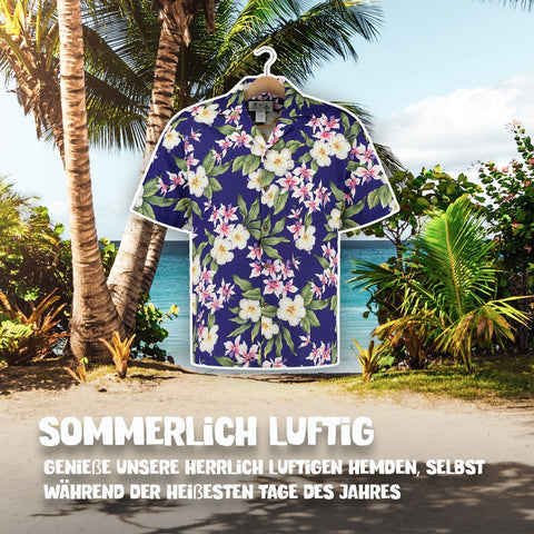 Sommerlich luftig: Hawaiihemd Tropisches Lila am Bügel, Vorderseite