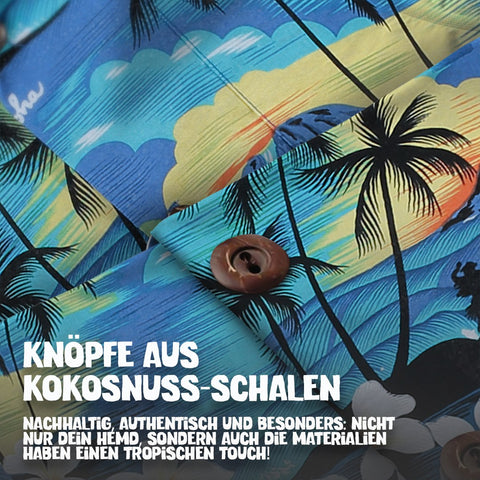Knöpfe aus Kokosnuss-Schalen: Hawaiihemd Tropisches Hawaii Blau im Detail