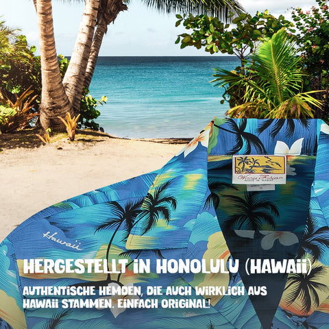 Hergestellt in Honolulu (Hawaii): Hawaiihemd Tropisches Hawaii Blau